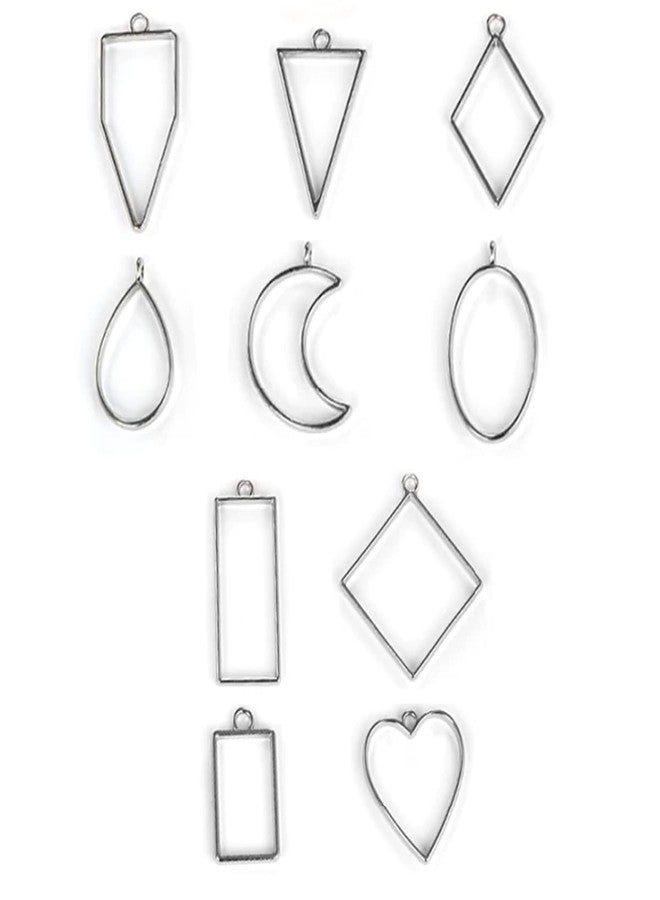 Excellentcrafts 10 Pieces Assorted Shapes Silver Hollow Open Bezel Charm Frames for Making Epoxy UV Resin Pendants and Earrings! - Image 1